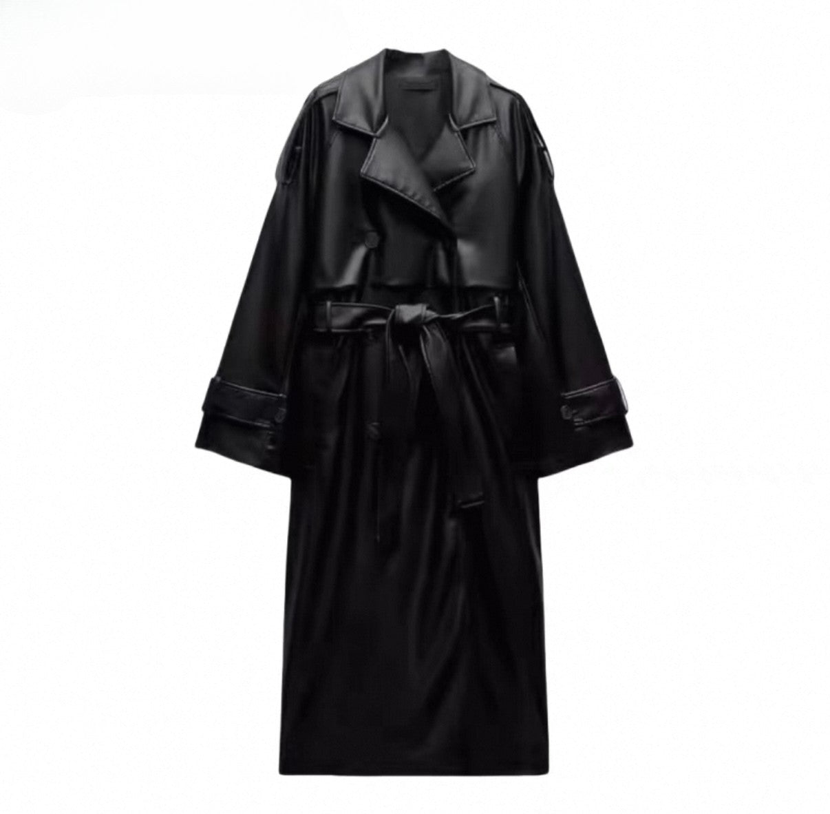 Heritage Black-Leder Trenchcoat