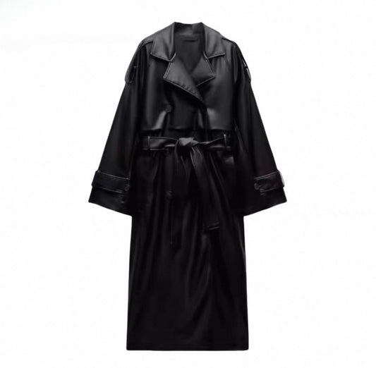 Heritage Black-Leder Trenchcoat